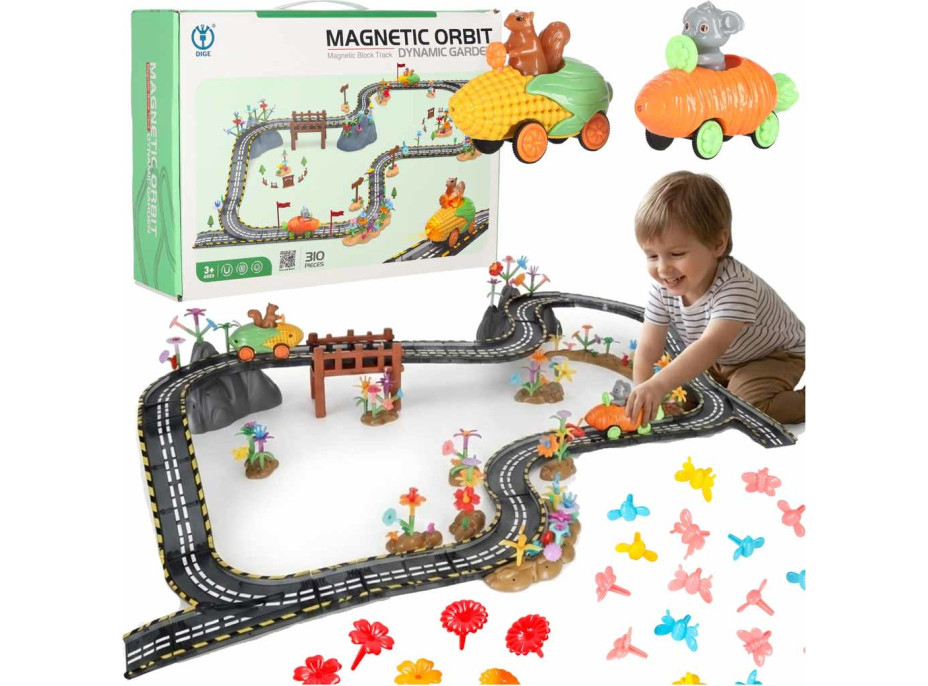 Magnetická závodní dráha - 2 svítící vozidla - 310 prvků