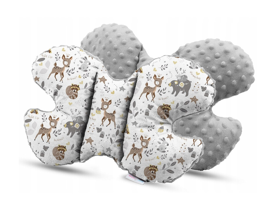 Dětská deka do kočárku s polštářkem a motýlkem - BABYMAM PREMIUM set 3v1 - Srneček a přátelé s šedou minky