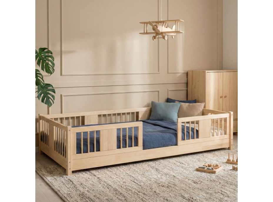 Dětská Montessori postel z masivu borovice LUNA - 190x90 cm