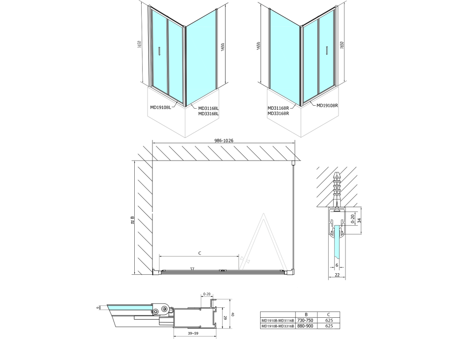 Polysan DEEP BLACK obdélníkový sprchový kout 1000x900mm L/P varianta, čiré sklo MD1910B-02