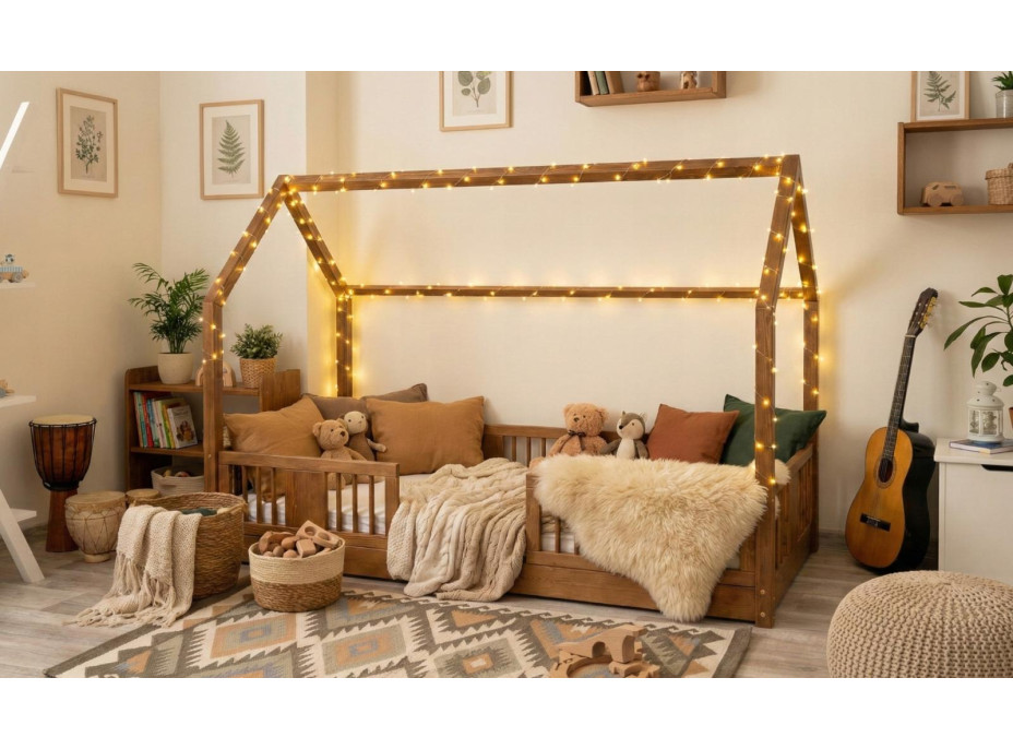Dětská domečková Montessori postel z masivu borovice LUNA L - 180x80 cm