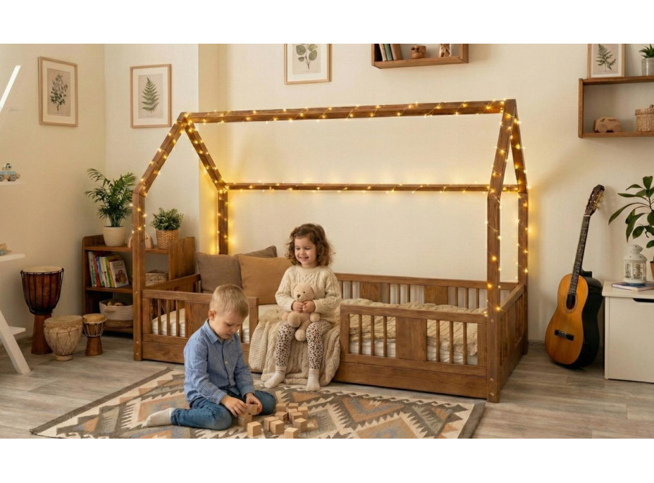 Dětská domečková Montessori postel z masivu borovice LUNA L - 180x80 cm