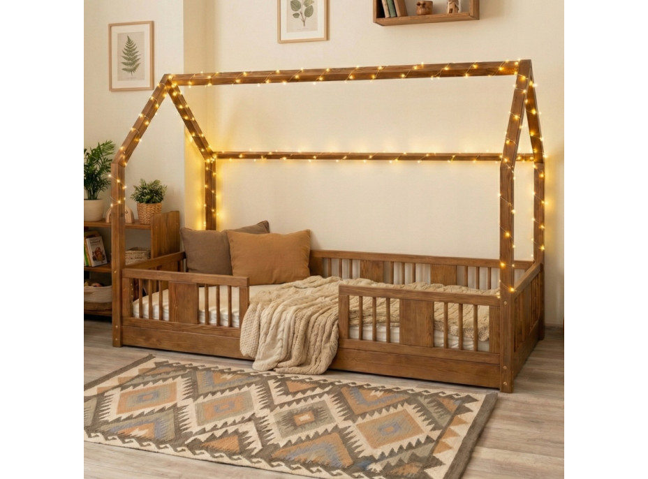 Dětská domečková Montessori postel z masivu borovice LUNA L - 180x80 cm