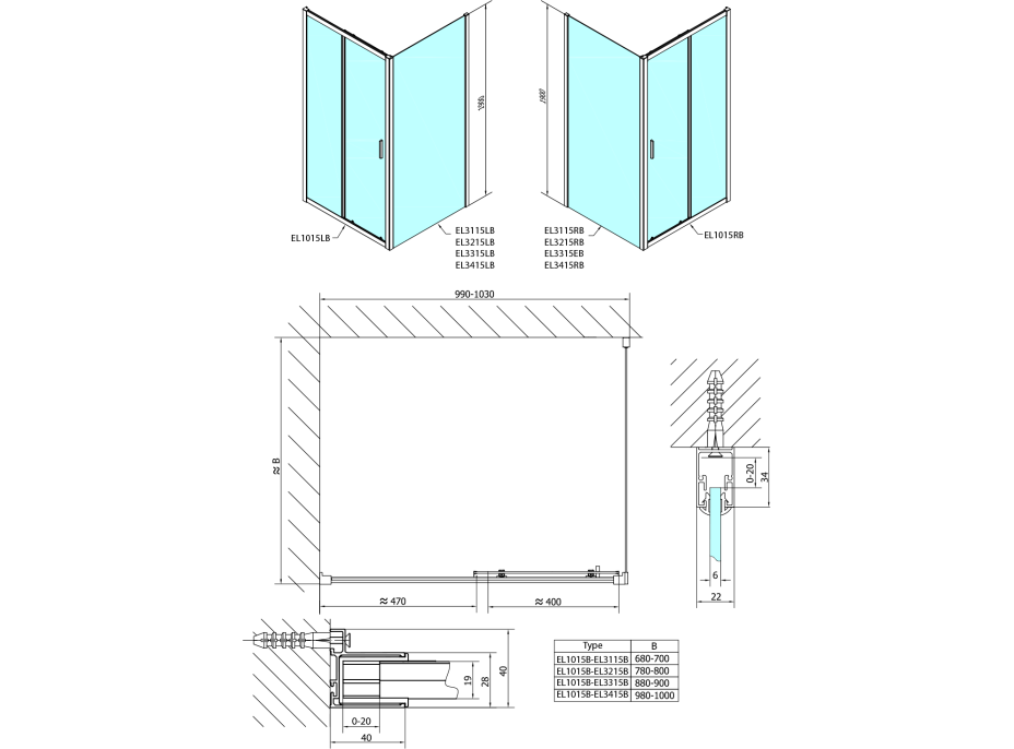 Polysan EASY BLACK obdélníkový sprchový kout 1000x800mm, čiré sklo L/P varianta EL1015B-02