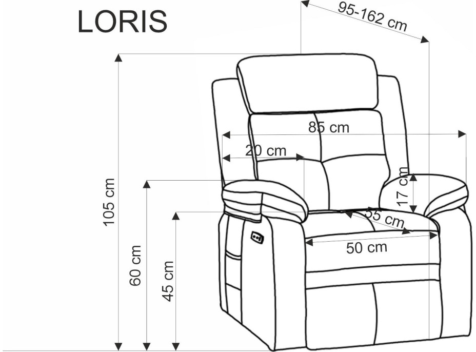 Elektrické polohovací křeslo LORIS - čalouněné látkou - popelavě šedé