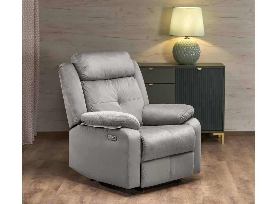 Elektrické polohovací křeslo LORIS - čalouněné látkou - popelavě šedé