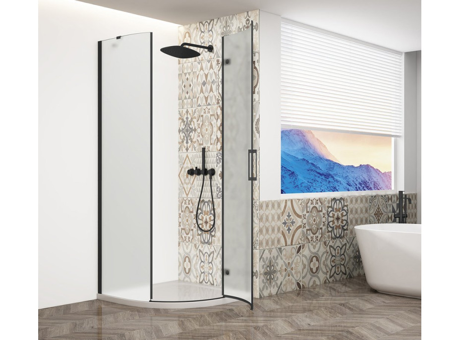 Gelco TRINITY BLACK čtvrtkruhový sprchový kout 900x900mm, matné sklo, pravé GT6590MR-B