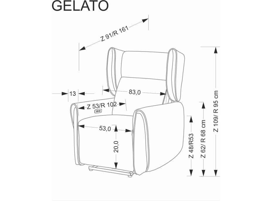 Elektrické polohovací křeslo GELATO - čalouněné látkou - béžové