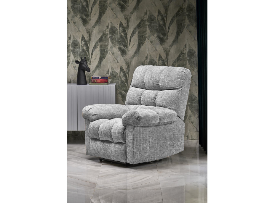 Elektrické polohovací křeslo AMORE - čalouněné látkou - popelavě šedé