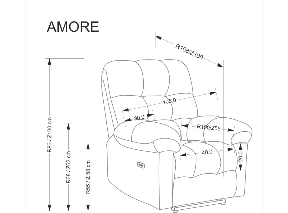 Elektrické polohovací křeslo AMORE - čalouněné látkou - popelavě šedé