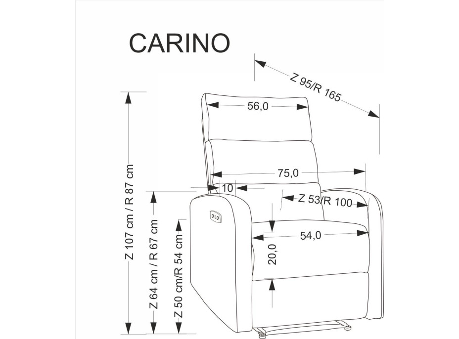 Elektrické polohovací křeslo CARINIO - čalouněné látkou - béžové