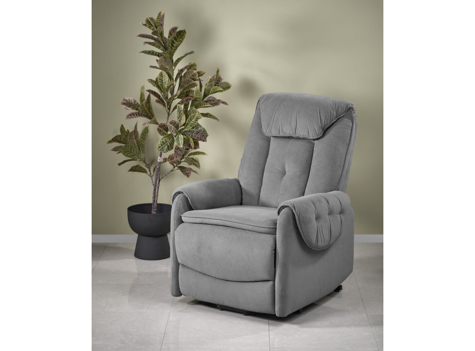 Elektrické polohovací křeslo HORTON - čalouněné látkou - popelavě šedé