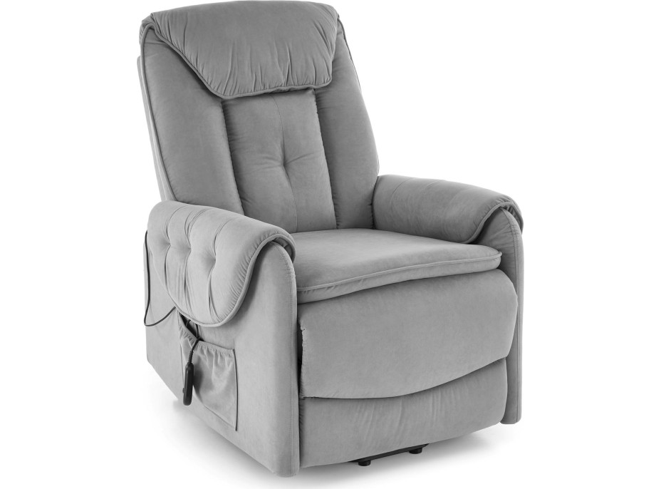 Elektrické polohovací křeslo HORTON - čalouněné látkou - popelavě šedé