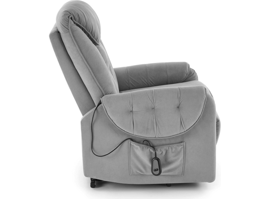 Elektrické polohovací křeslo HORTON - čalouněné látkou - popelavě šedé