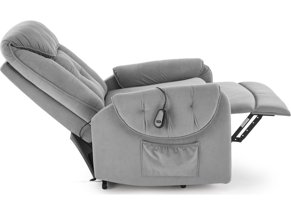 Elektrické polohovací křeslo HORTON - čalouněné látkou - popelavě šedé