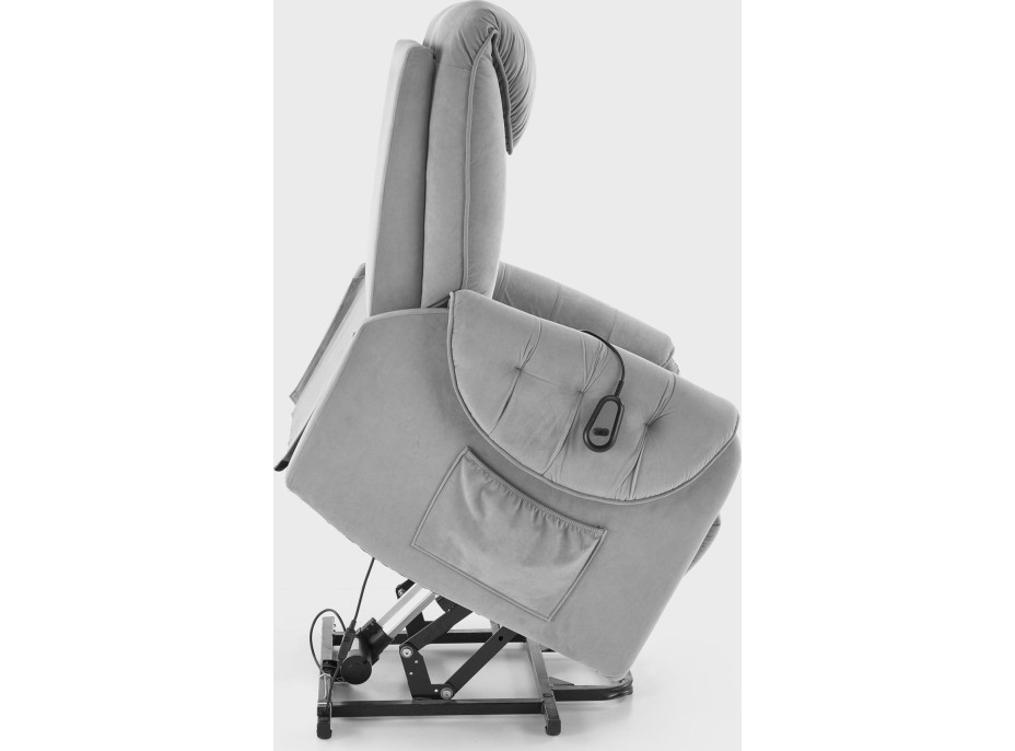 Elektrické polohovací křeslo HORTON - čalouněné látkou - popelavě šedé