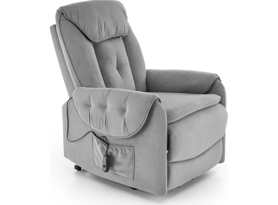 Elektrické polohovací křeslo HORTON - čalouněné látkou - popelavě šedé
