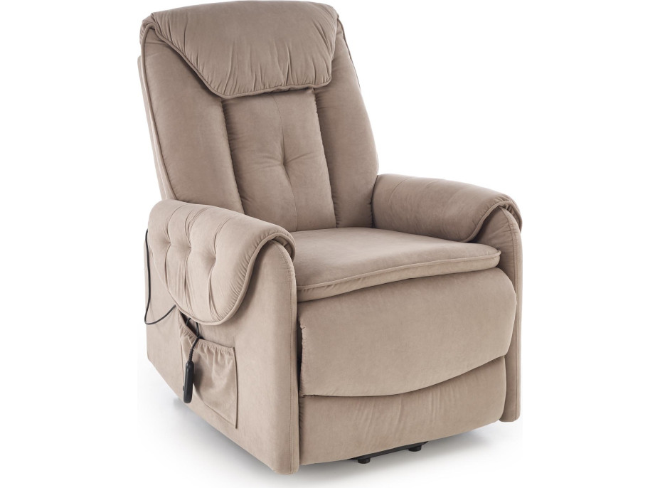 Elektrické polohovací křeslo HORTON - čalouněné látkou - béžové