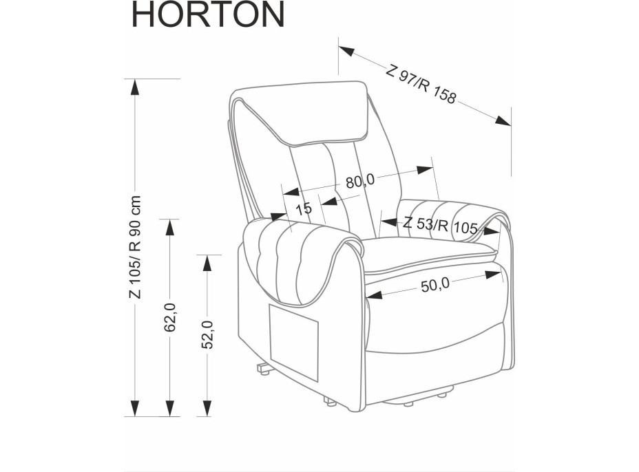 Elektrické polohovací křeslo HORTON - čalouněné látkou - béžové
