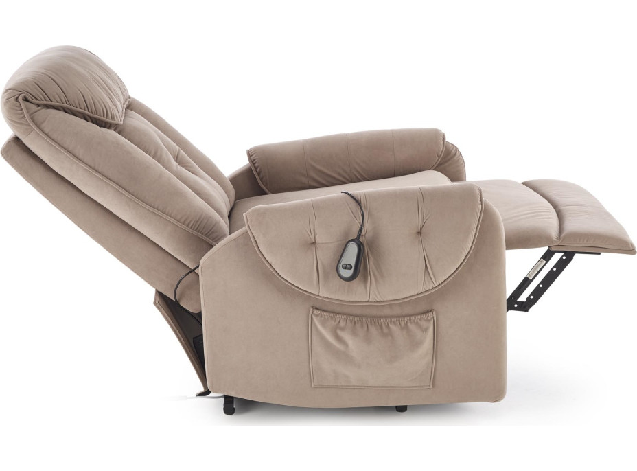 Elektrické polohovací křeslo HORTON - čalouněné látkou - béžové