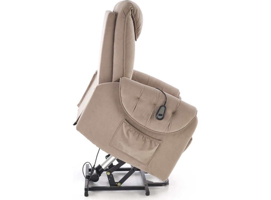 Elektrické polohovací křeslo HORTON - čalouněné látkou - béžové