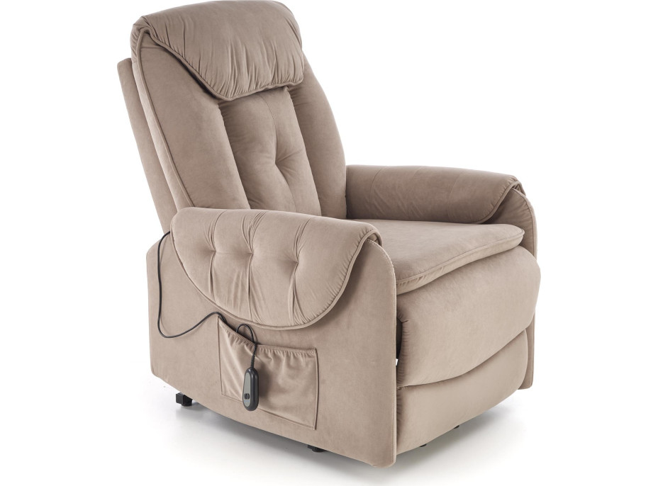 Elektrické polohovací křeslo HORTON - čalouněné látkou - béžové