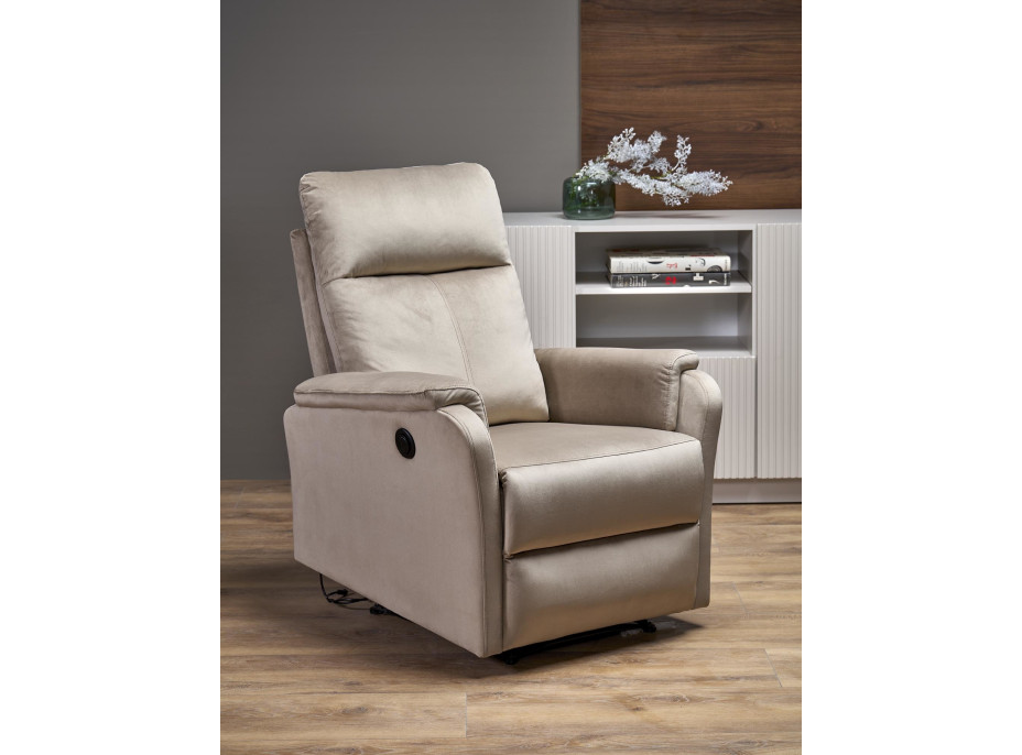 Elektrické polohovací křeslo CROCUS - čalouněné látkou - béžové