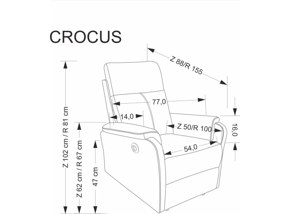 Elektrické polohovací křeslo CROCUS - čalouněné látkou - béžové