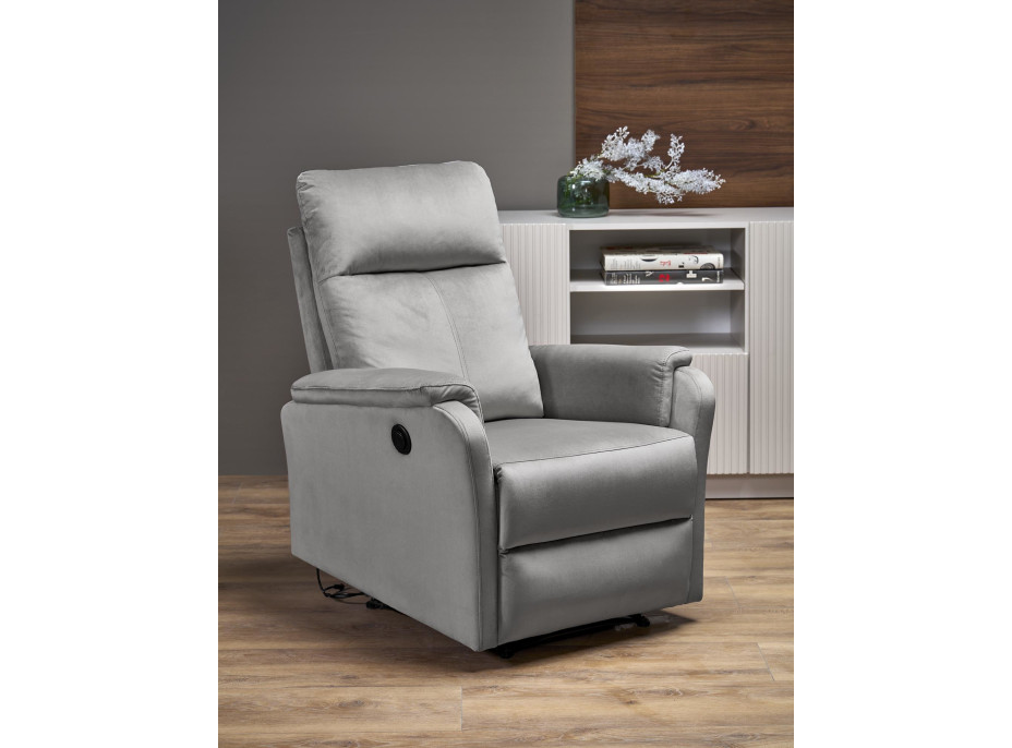 Elektrické polohovací křeslo CROCUS - čalouněné látkou - popelavě šedé