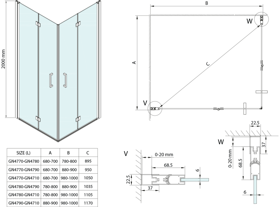 Gelco LORO obdélníkový sprchový kout 1000x700mm, rohový vstup GN4710-2