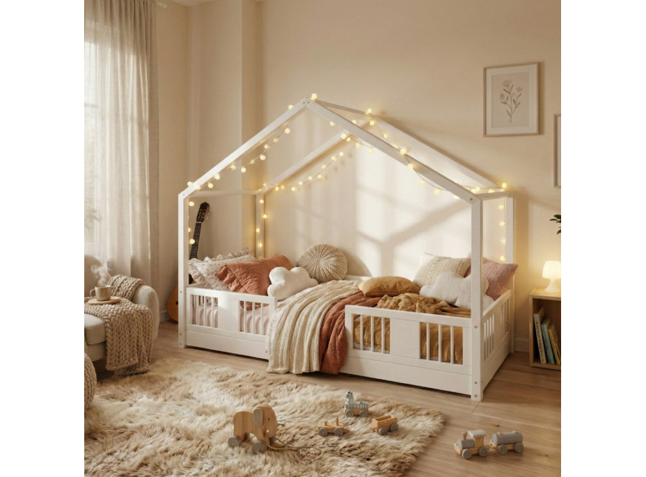 Dětská domečková Montessori postel z masivu borovice LUNA S - 200x90 cm