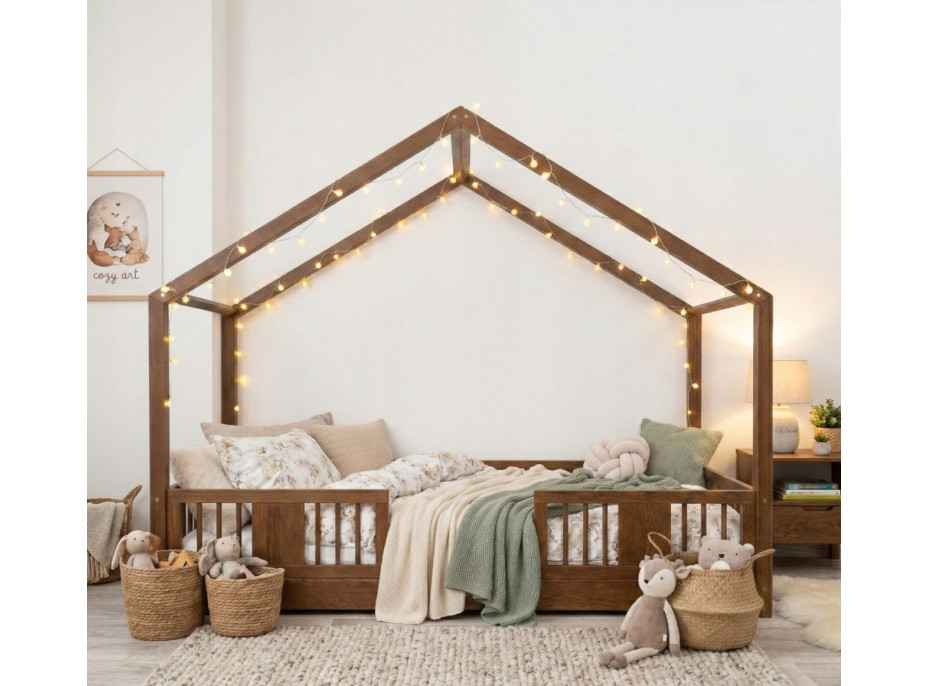 Dětská domečková Montessori postel z masivu borovice LUNA S - 200x90 cm