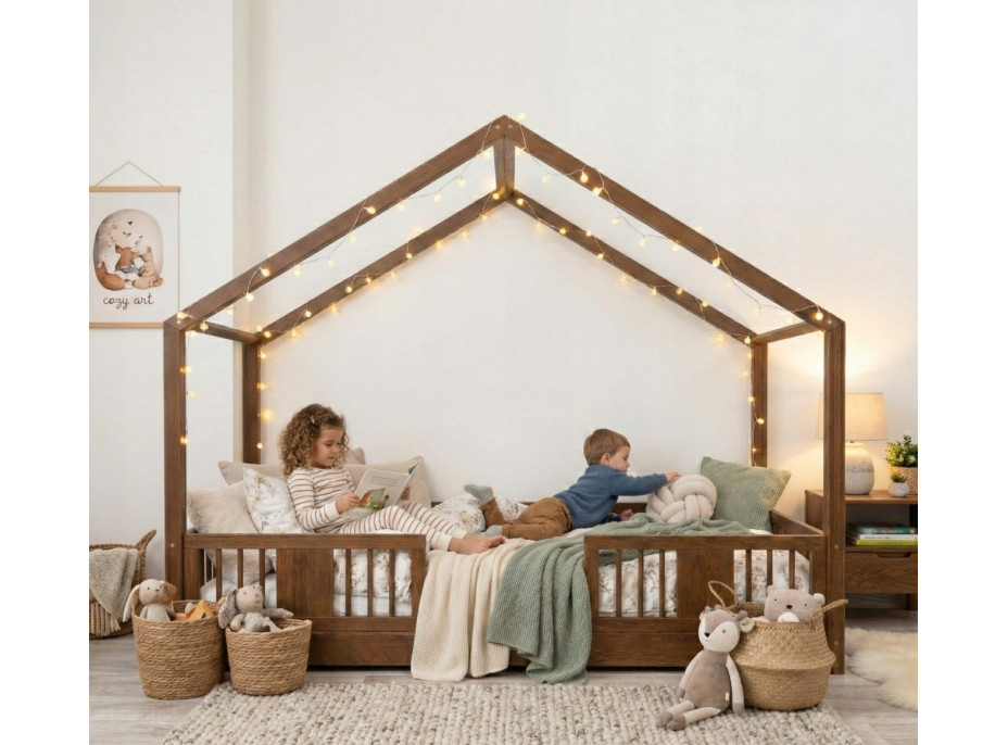 Dětská domečková Montessori postel z masivu borovice LUNA S - 200x90 cm