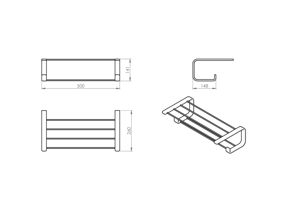 Gedy OUTLINE police na ručníky s hrazdou, černá mat 323514