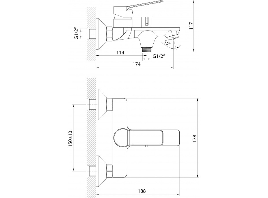 Aqualine SINTRA nástěnná vanová baterie, černá mat SX010B
