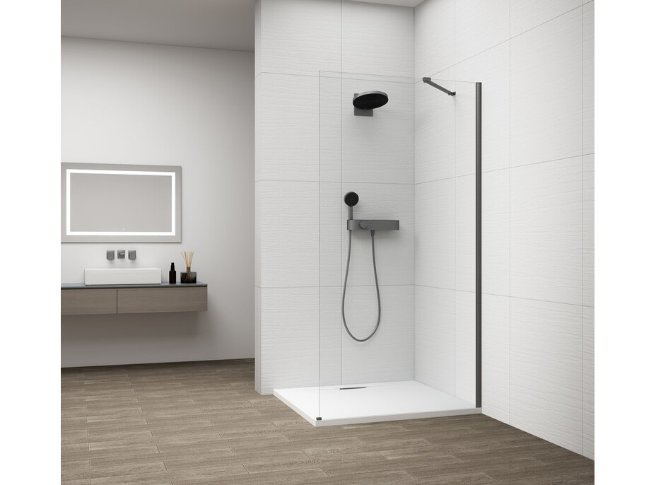 Polysan ESCA GUN METAL jednodílná sprchová zástěna k instalaci ke stěně, sklo čiré, 800 mm ES1080-11