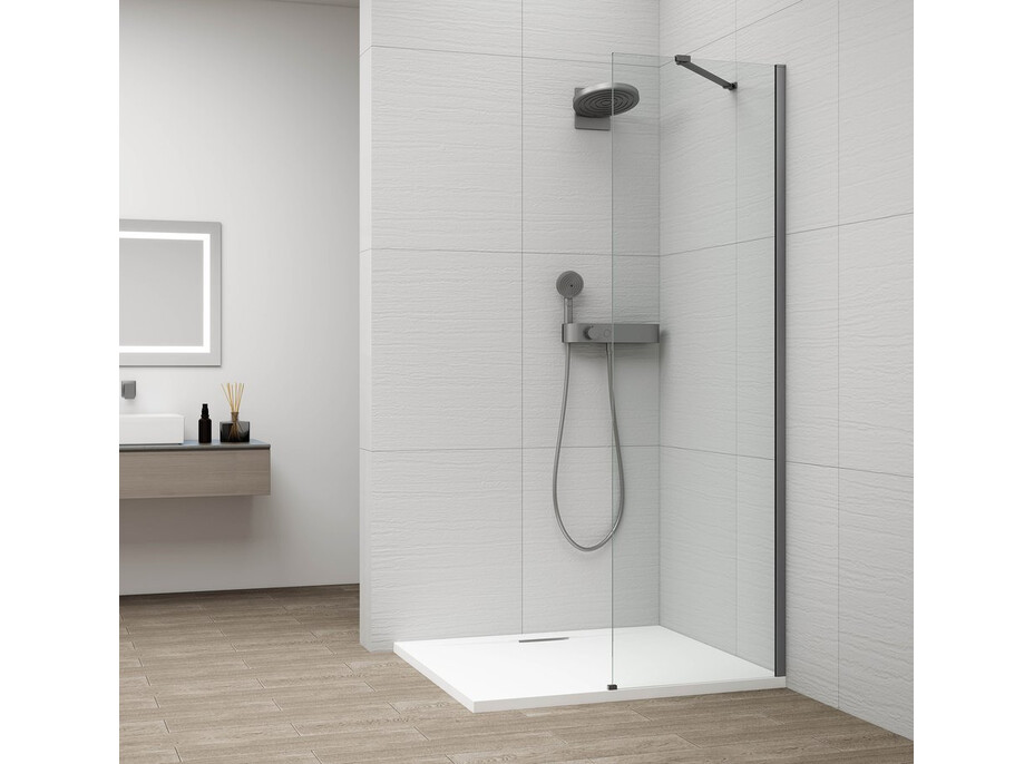 Polysan ESCA GUN METAL jednodílná sprchová zástěna k instalaci ke stěně, sklo čiré, 600 mm ES1060-11