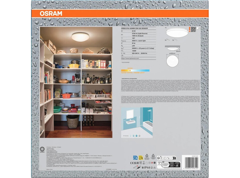 OSRAM ORBIS koupelnové stropní svítidlo, ø 400mm, senzor, OSRAM, 2700lm, 25W, IP44 AC36061022M