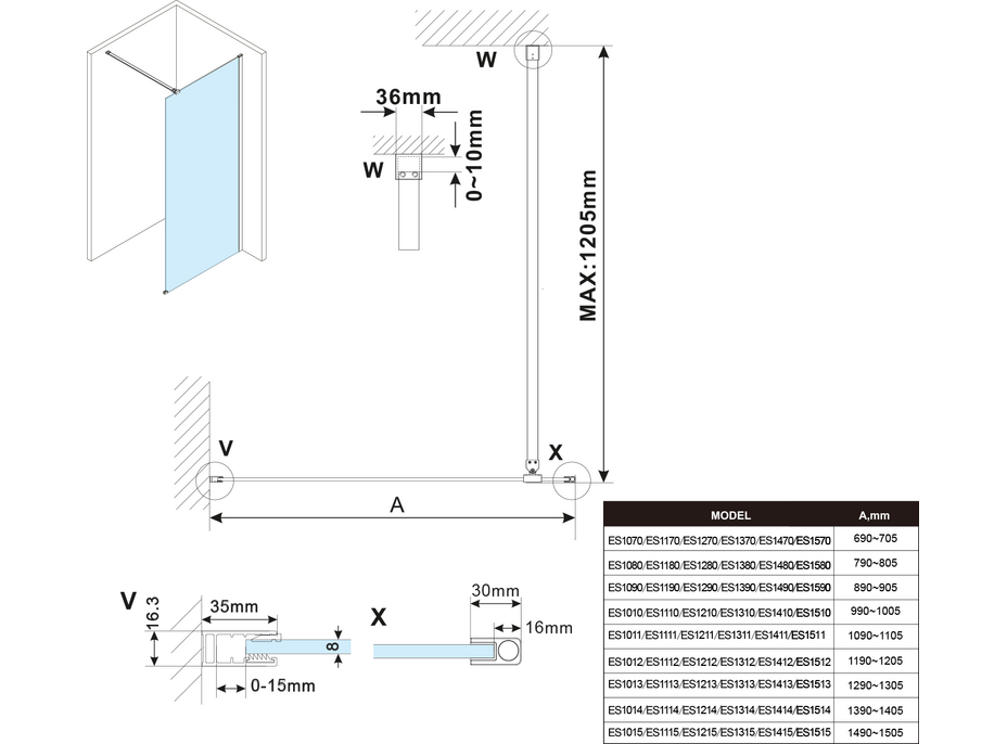 Polysan ESCA GOLD MATT jednodílná sprchová zástěna k instalaci ke stěně, kouřové matné sklo, 1000 mm ES1410-04
