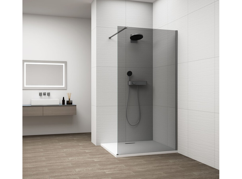 Polysan ESCA GUN METAL jednodílná sprchová zástěna k instalaci ke stěně, kouřové sklo, 1200 mm ES1212-11