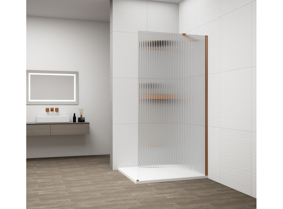 Polysan ESCA COPPER MATT jednodílná sprchová zástěna k instalaci ke stěně, sklo Flute, 1000 mm ES1310-09