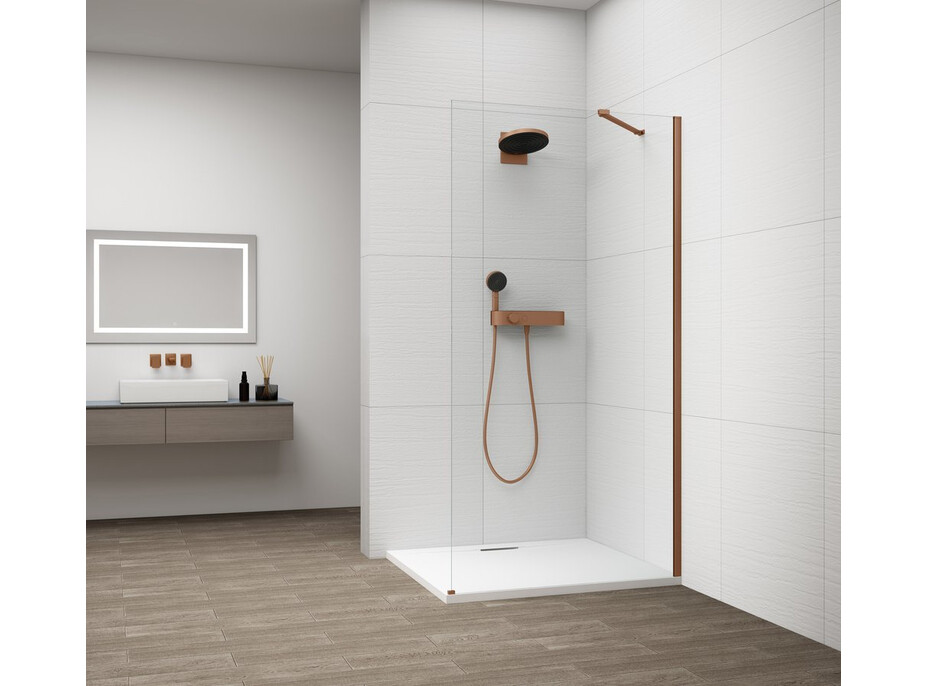 Polysan ESCA COPPER MATT jednodílná sprchová zástěna k instalaci ke stěně, sklo čiré, 900 mm ES1090-09