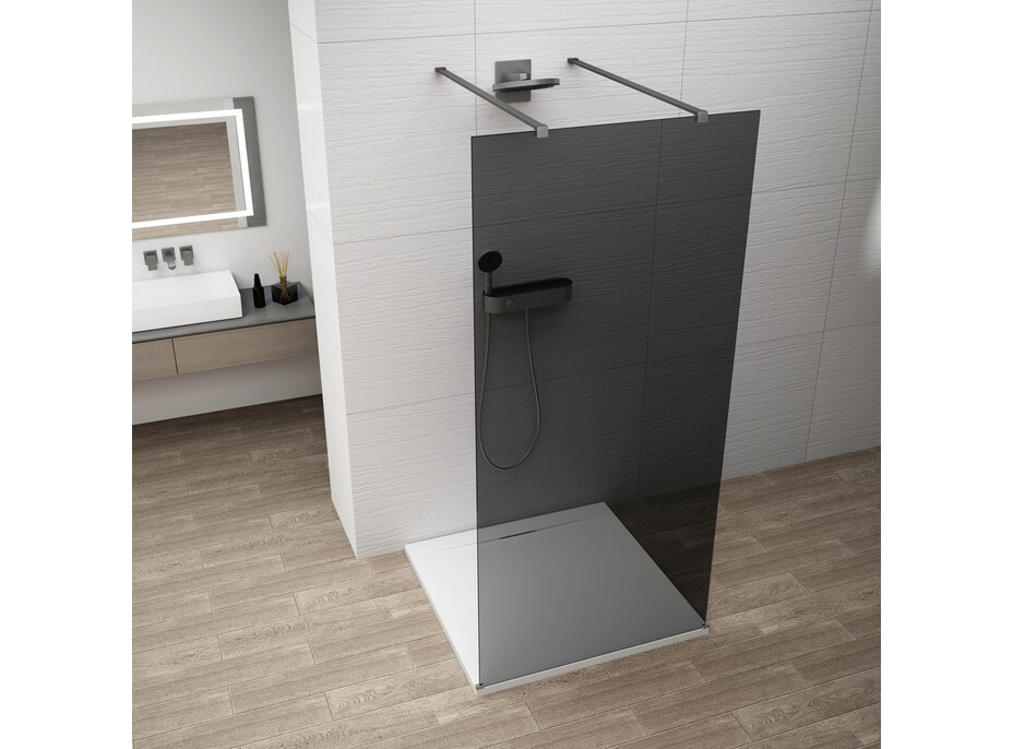 Polysan ESCA GUN METAL jednodílná sprchová zástěna do prostoru, kouřové sklo, 1400 mm ES1214-12