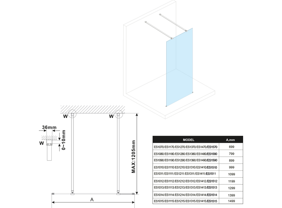 Polysan ESCA COPPER MATT jednodílná sprchová zástěna do prostoru, sklo Flute, 1100 mm ES1311-10