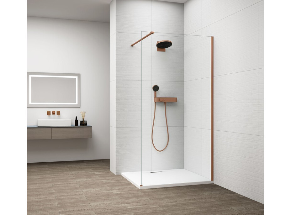 Polysan ESCA COPPER MATT jednodílná sprchová zástěna k instalaci ke stěně, sklo čiré, 1500 mm ES1015-09