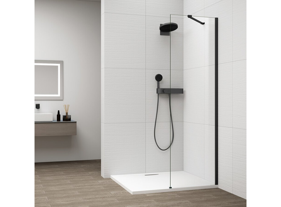 Polysan ESCA BLACK MATT jednodílná sprchová zástěna k instalaci ke stěně, sklo čiré, 300 mm ES1030-02