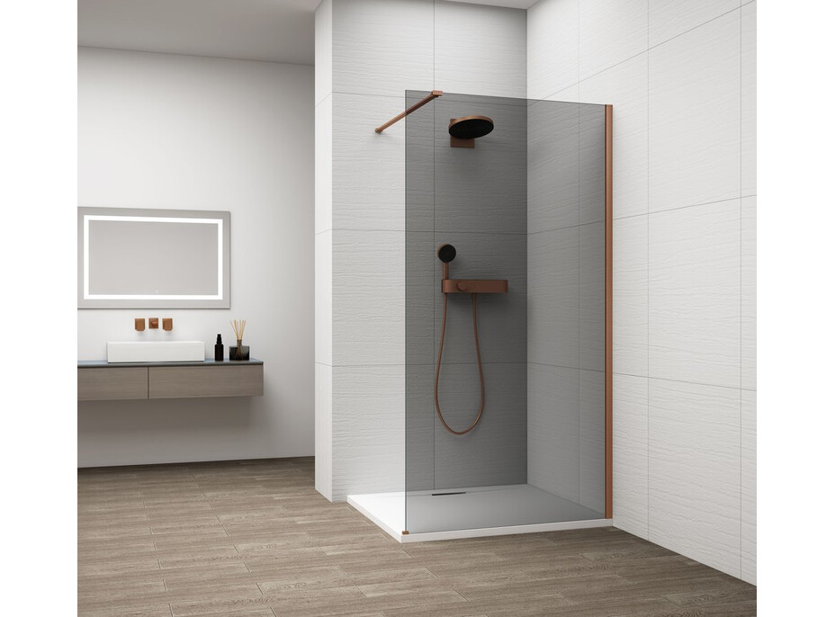 Polysan ESCA COPPER MATT jednodílná sprchová zástěna k instalaci ke stěně, kouřové sklo, 700 mm ES1270-09