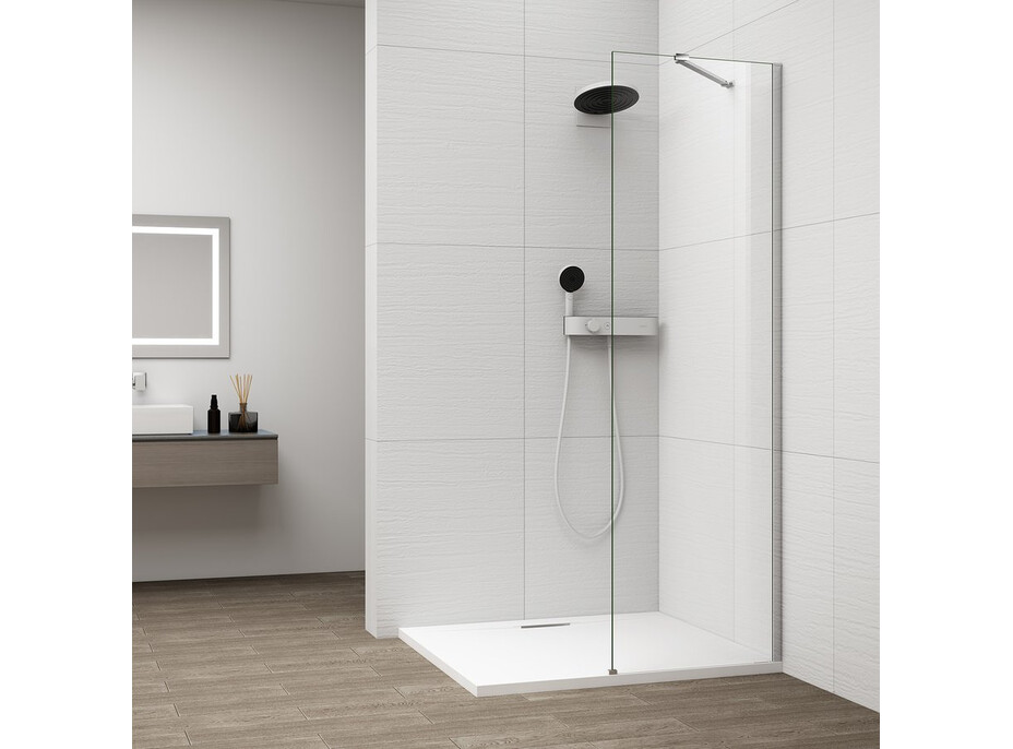 Polysan ESCA CHROME jednodílná sprchová zástěna k instalaci ke stěně, sklo čiré, 600 mm ES1060-01