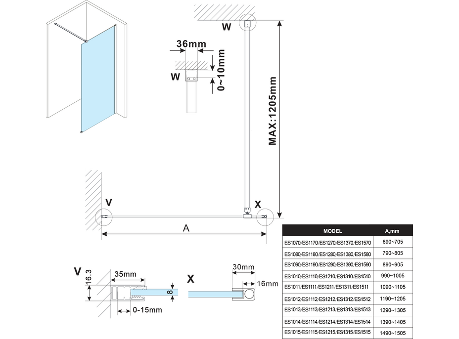 Polysan ESCA COPPER MATT jednodílná sprchová zástěna k instalaci ke stěně, sklo Marron, 1000 mm ES1510-09