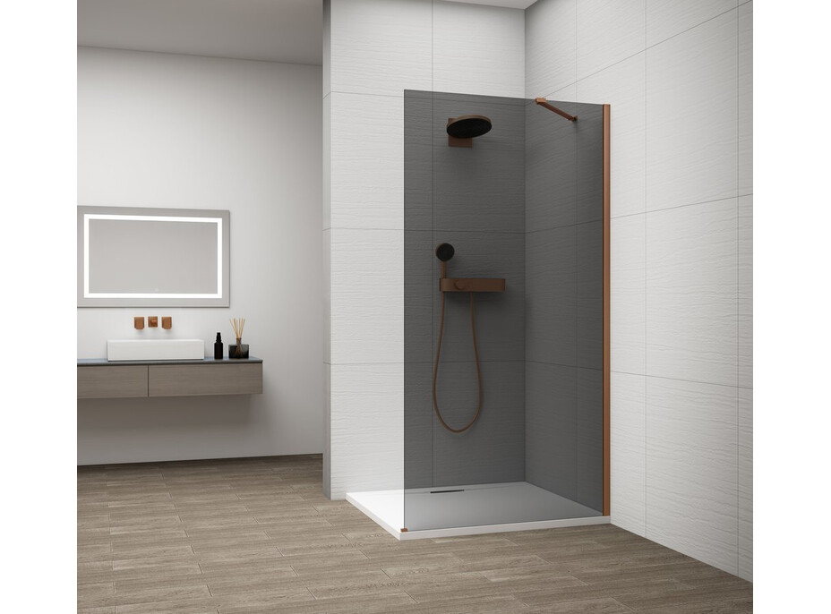 Polysan ESCA COPPER MATT jednodílná sprchová zástěna k instalaci ke stěně, kouřové sklo, 800 mm ES1280-09